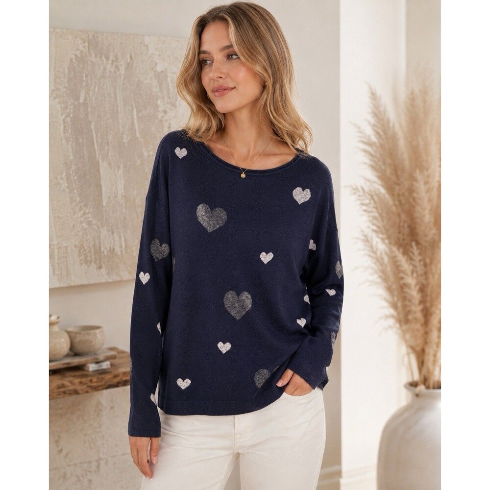 Benedetta B Heart Sweater Size M Navy Merino Wool Cashmere Knit Romantic Preppy